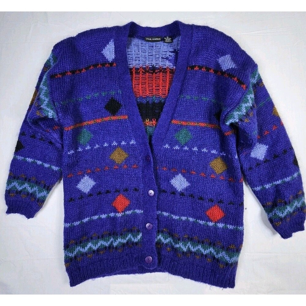 Paul Harris Cardigan Women's Large Purple 80s Sweater Granny Wool Mohair Coogi